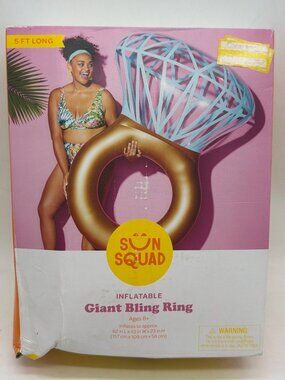 Sun Squad Inflatable Giant Bling Ring Pool Float 62" Long For Ages 8+